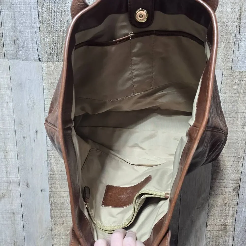 Cole Haan Genuine Leather Tote Shoulder Bag Purse Brown/Gold